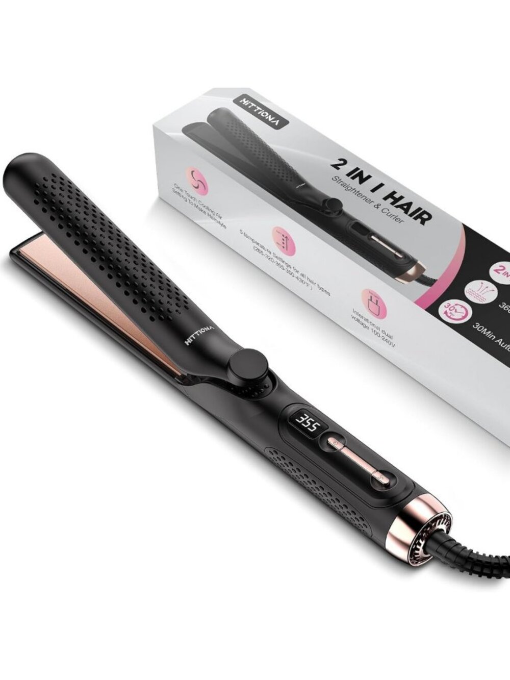 2-in-1 Curling Iron & Hair Straightener, 360° Airflow, Vented Cool Air
